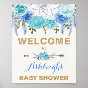 Póster Bienvenidos al Boho Blue Floral Dreamcatcher Baby 
