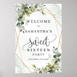 Póster Bienvenidos al Boho Eucalyptus Green 16th cumpleañ