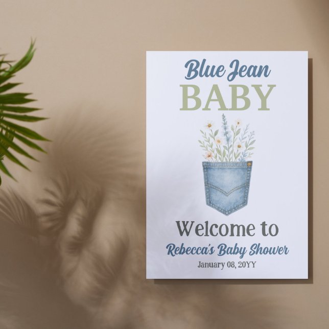 Póster Bienvenidos al Boho Floral Denim Blue Jean Baby Sh (Subido por el creador)