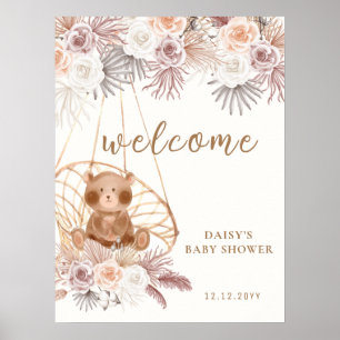Póster Bienvenidos al Boho Teddy Bear Pampas Baby Shower