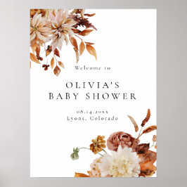 Póster Bienvenidos al Boho Terracotta Fall Floral Baby Sh