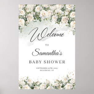 Póster Bienvenidos al Boho White Roses Floral Garden Baby