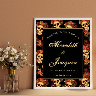 Póster Bienvenidos al cráneo gótico a nuestro Boda de Hal
