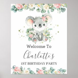 Póster Bienvenidos al cumpleaños de Baby Shower de Koala
