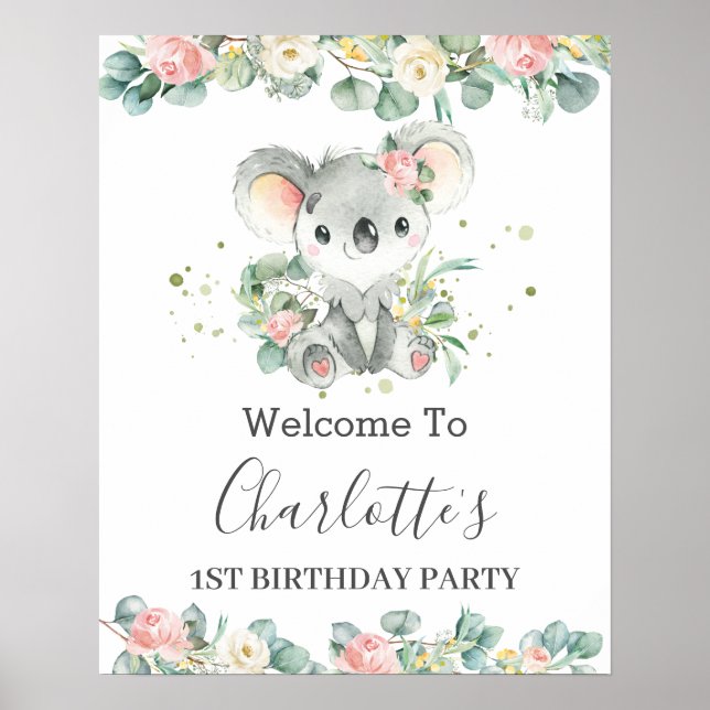 Póster Bienvenidos al cumpleaños de Baby Shower de Koala  (Frente)