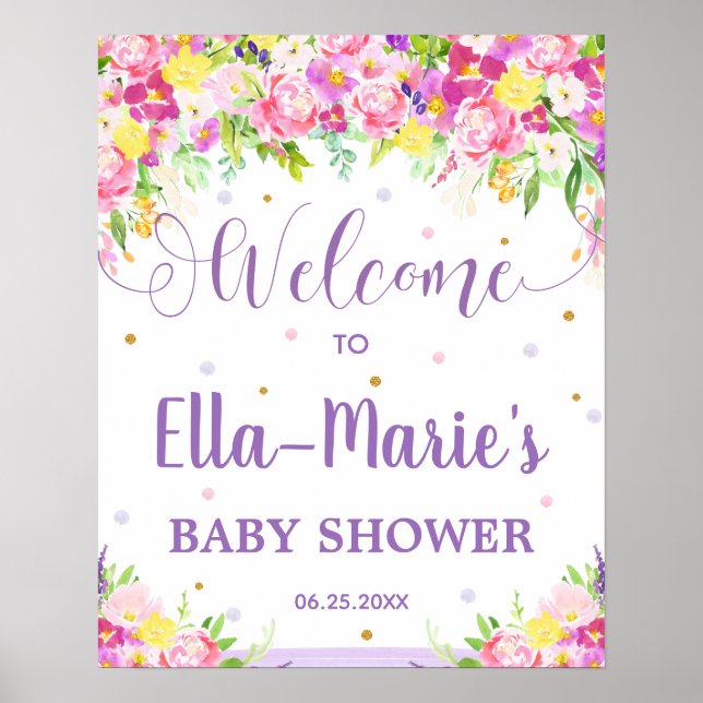 Póster Bienvenidos al cumpleaños de Baby Shower Purple Pi (Frente)