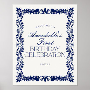 Póster Bienvenidos al cumpleaños de Blue Talavera Tile Sp