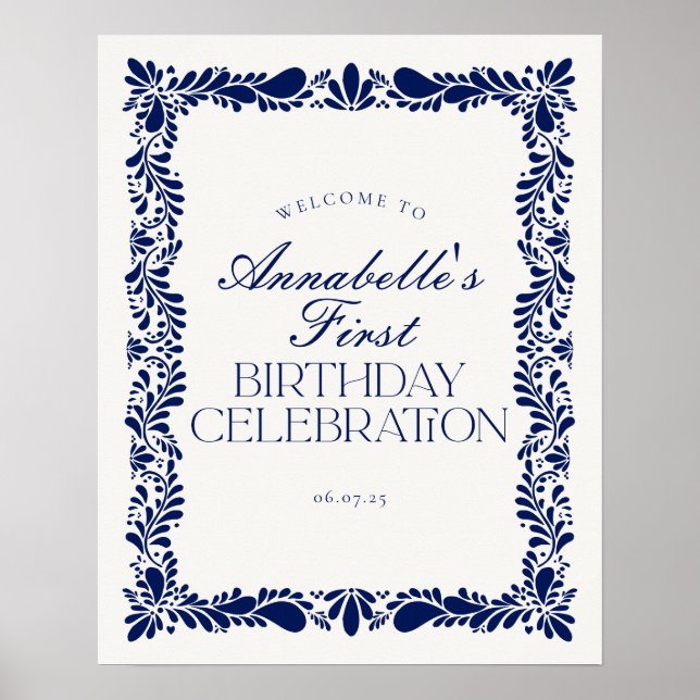 Póster Bienvenidos al cumpleaños de Blue Talavera Tile Sp (Frente)