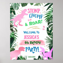 Póster Bienvenidos al cumpleaños de Dinosaur, Chica rosa