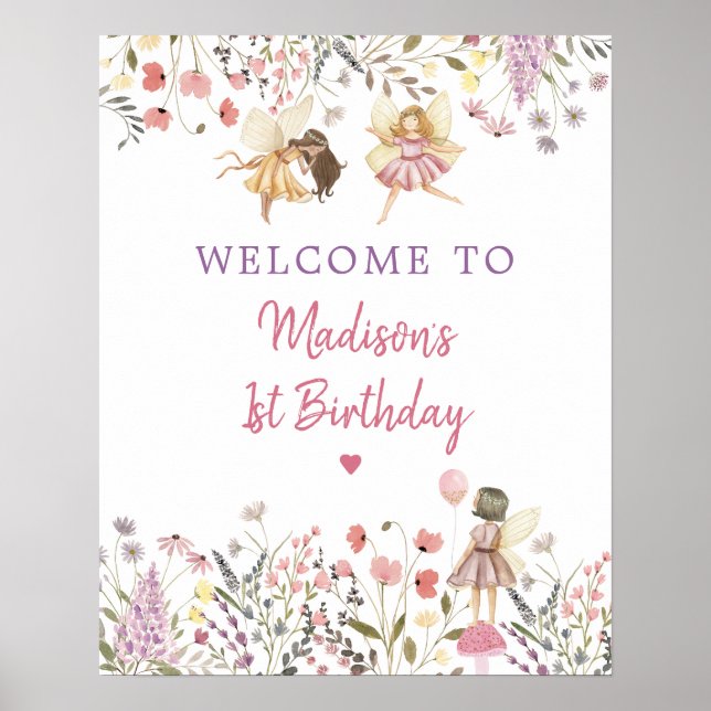 Póster Bienvenidos al cumpleaños de Fairy Garden Boho Wil (Frente)