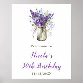 Póster Bienvenidos al cumpleaños de Lavender Mason Jar