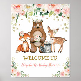 Póster Bienvenidos al cumpleaños de Rubor Floral Woodland