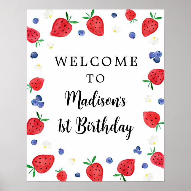 Póster Bienvenidos al cumpleaños de Strawberry Blueberry (Frente)