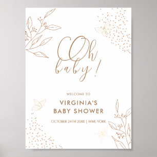 Póster Bienvenidos al elegante Baby Shower con hojas de o