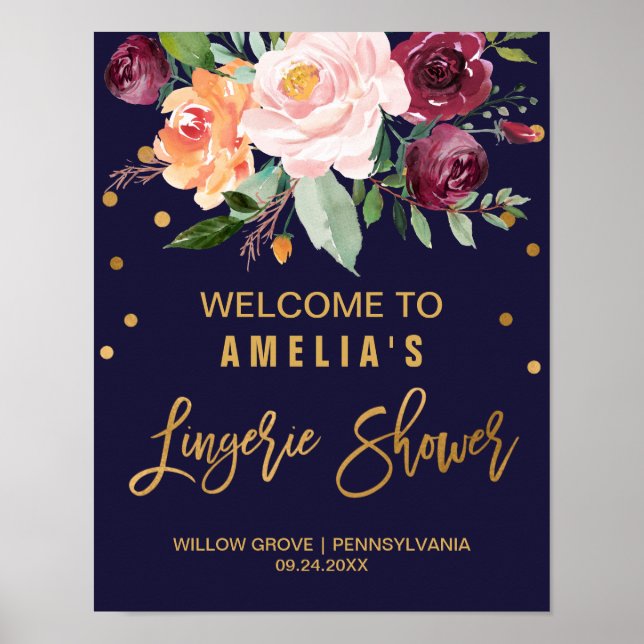 Póster Bienvenidos al otoño Floral Lingerie Shower (Frente)