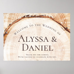 Póster Bienvenidos al Personalizado boda Rustic Wood Cut