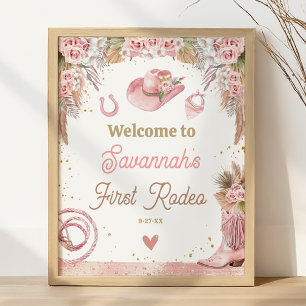 Póster Bienvenidos al Primer Rodeo del Boho Rosado 16x20