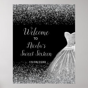 Póster Bienvenidos al Purpurina Faux de Plata Sweet 16