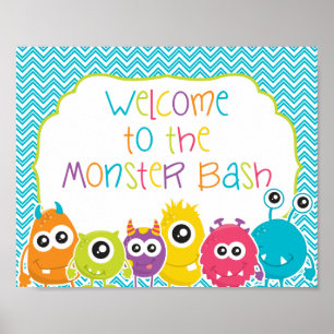 Póster Bienvenidos al Rótulo de cumpleaños Monster Bash