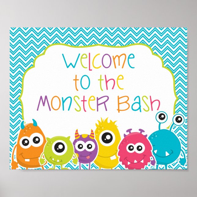Póster Bienvenidos al Rótulo de cumpleaños Monster Bash (Frente)