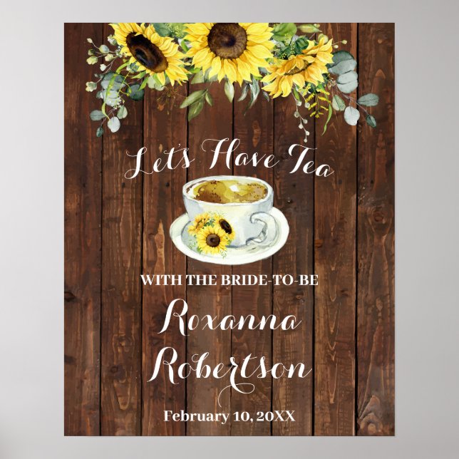 Póster Bienvenidos al Rótulo Tea Bridal Shower Sunflowers (Frente)