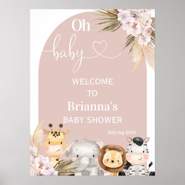 Póster Bienvenidos al Rubor Boho Floral Arch Safari Baby  (Frente)