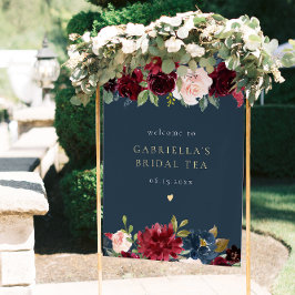 Póster Bienvenidos al ruidoso borgoña y al té de novia fl