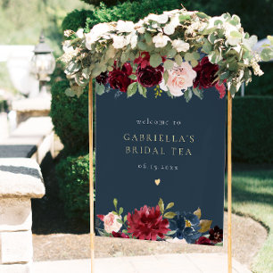 Póster Bienvenidos al ruidoso borgoña y al té de novia fl