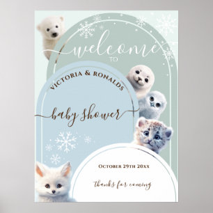 Póster Bienvenidos al tema de invierno de animales ártico