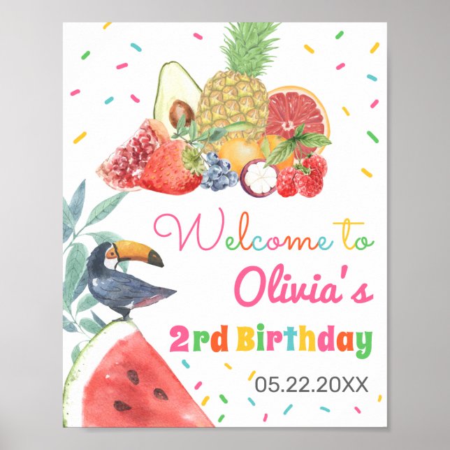 Póster Bienvenidos al Twotti Fruitti Fruits Toucan Birday (Frente)