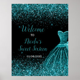 Póster Bienvenidos al verde azulado Blue Dress Faux Purpu