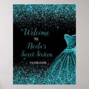 Póster Bienvenidos al verde azulado Blue Dress Faux Purpu