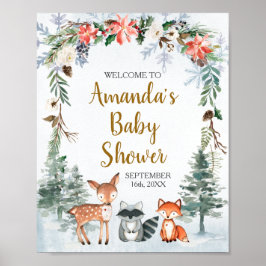 Póster Bienvenidos Animales del bosque Baby Shower Winter