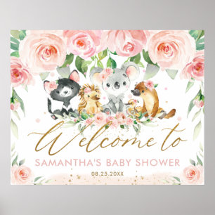 Póster Bienvenidos australianos a Baby Shower con flores