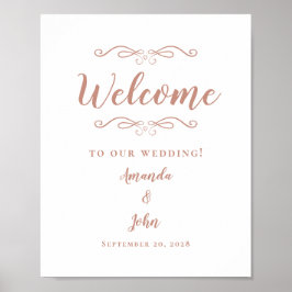 Póster Bienvenidos Boda Elegante Chic Caligrafía Rosa Dor