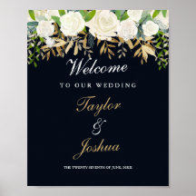 Bienvenidos Boda Rótulo Navy Gold Floral