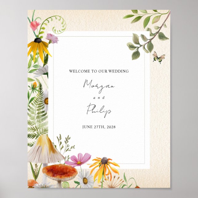 Póster Bienvenidos Bodas Bosques Elegantes de Woodland (Frente)