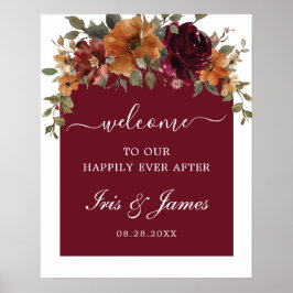 Póster Bienvenidos Bodas de Arco Floral Naranja quemado e