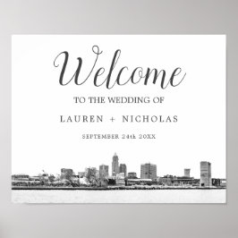 Póster Bienvenidos Bodas de Cleveland Skyline personaliza