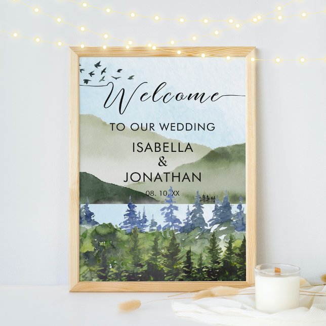 Póster Bienvenidos Bodas de la Montaña Green Watercolor (Subido por el creador)