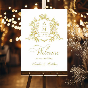 Póster Bienvenidos Bodas de oro de Escudo floral clásico