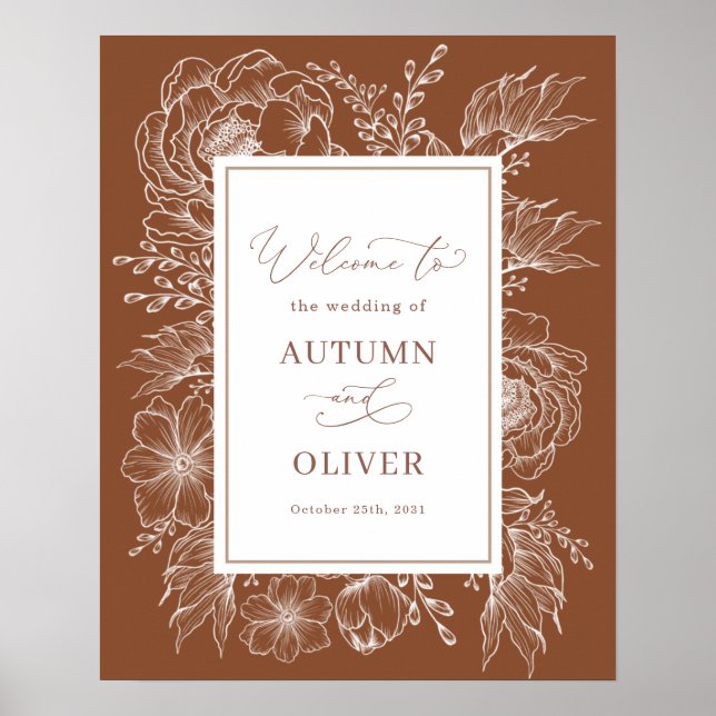 Póster Bienvenidos Bodas de Terracota Botánica Earthy Boh (Frente)