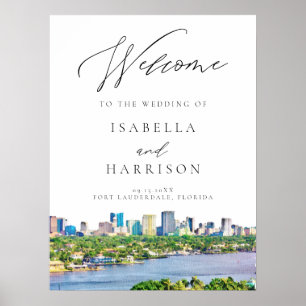 Póster Bienvenidos Bodas de Watercolor Fort Lauderdale Sk