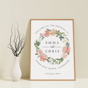 Póster Bienvenidos Bodas de Wreath floral de verano medio