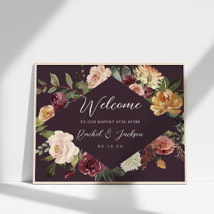 Póster Bienvenidos Bodas florales de color acuático de la