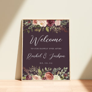 Póster Bienvenidos Bodas florales de color acuático de la