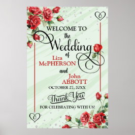 Póster Bienvenidos Bodas Florales de Rosas Rojas bonitos