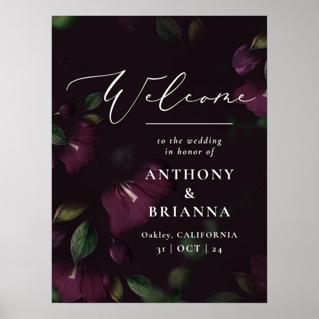 Póster Bienvenidos bodas Moody Purple Boom de 18 x 24 pul (Frente)