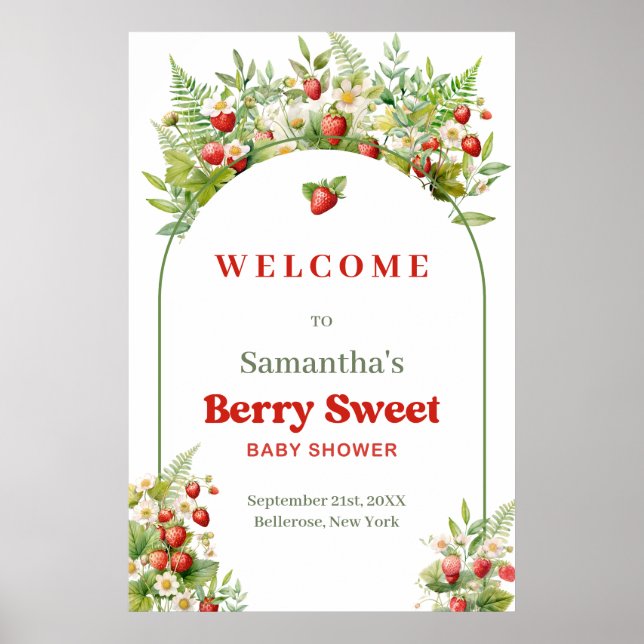 Póster Bienvenidos Boho Arch Berry Sweet Wild Strawberry  (Frente)