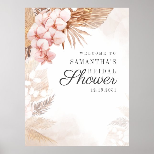 Póster Bienvenidos Boho Bridal Shower Terracotta Pampas G (Frente)